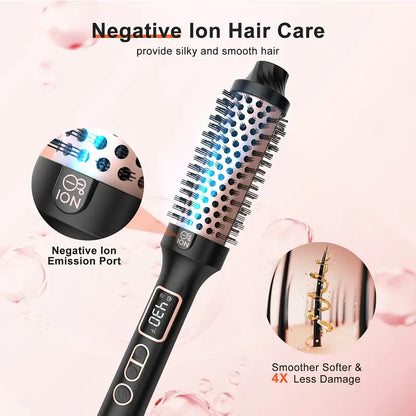 Hairbrush with negative ion technology on a pink background
